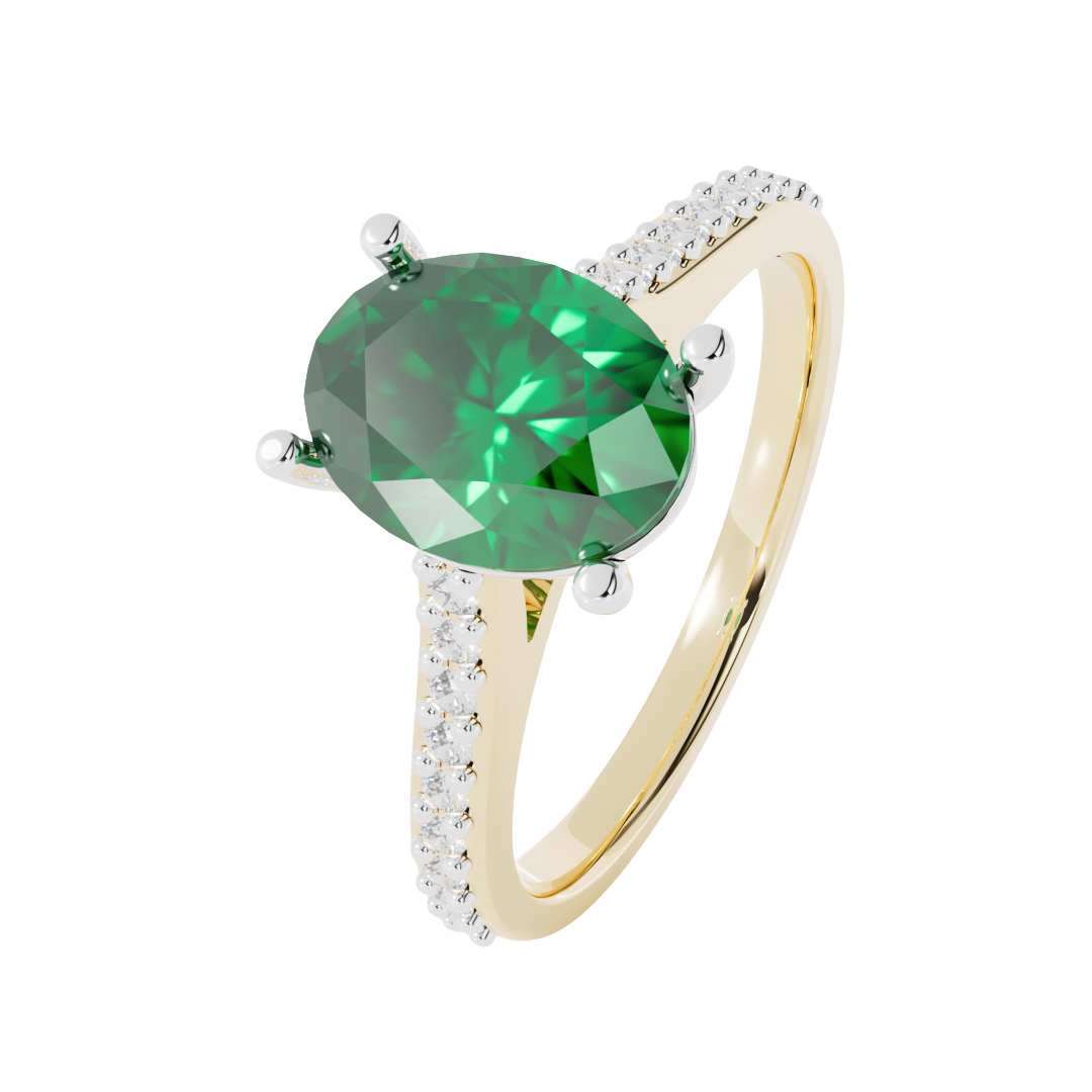 Lab Grown Diamond Set Shoulder Ring with Central Gemstone
