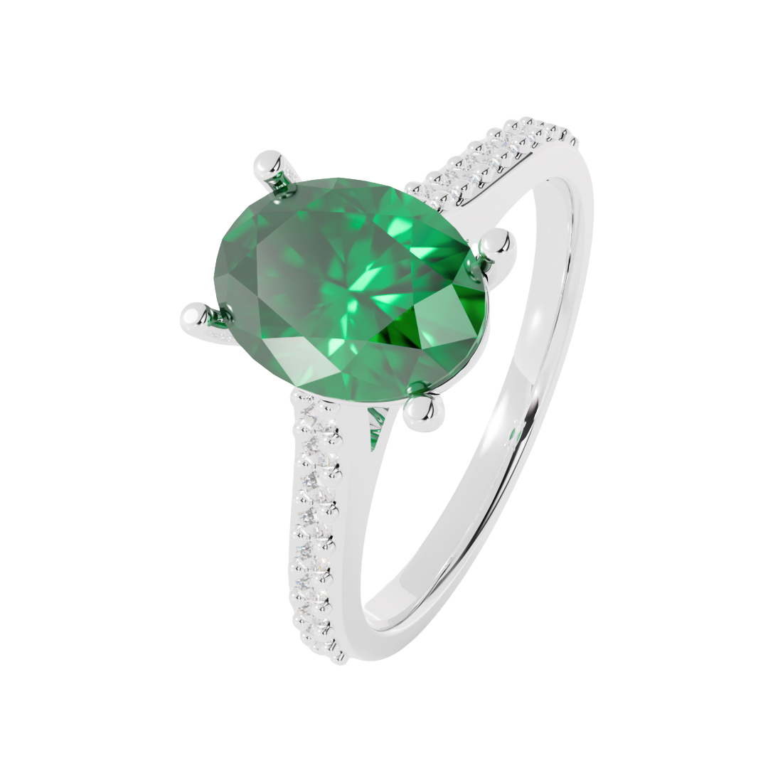 Lab Grown Diamond Set Shoulder Ring with Central Gemstone