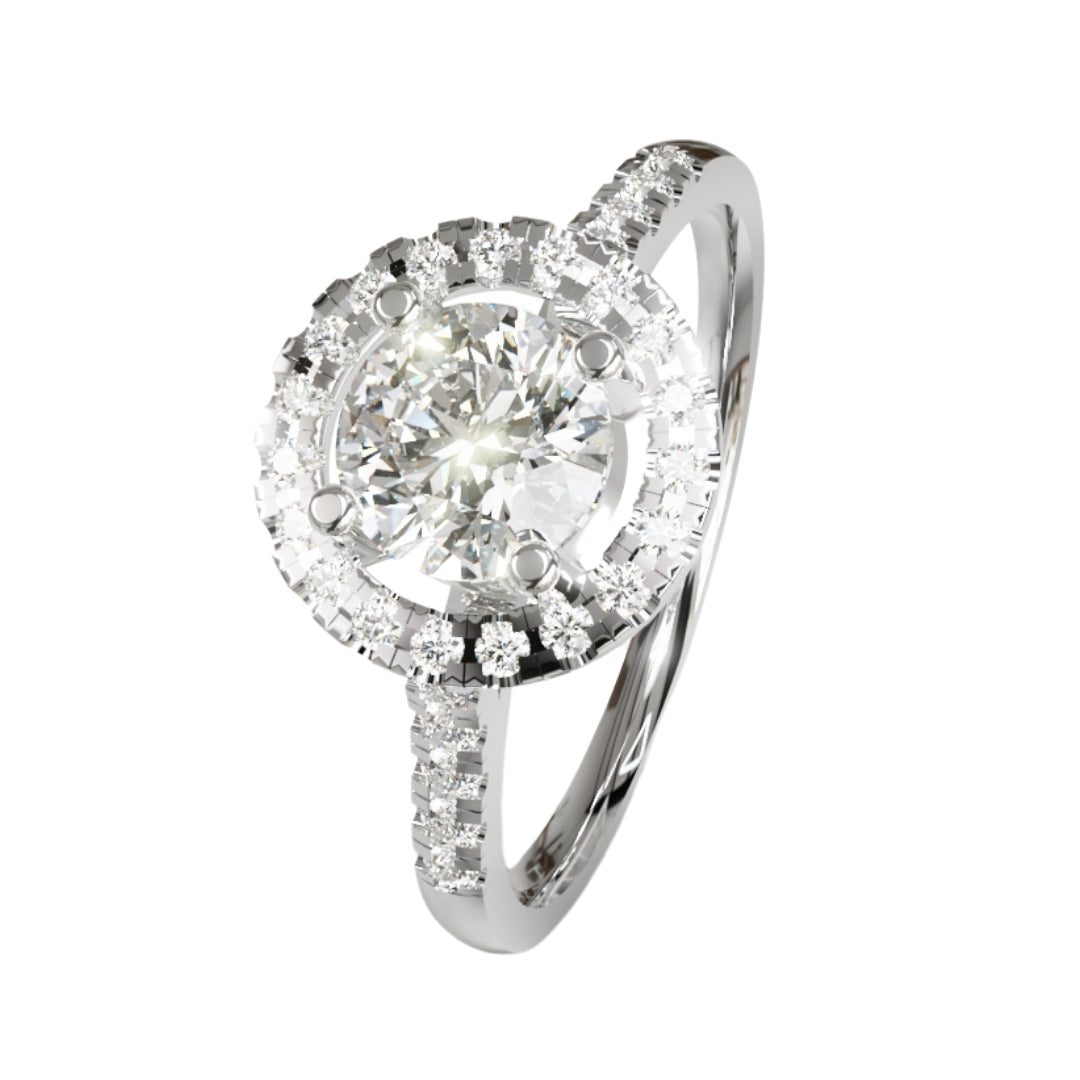 Lab Grown Diamond Round Halo Shoulder Set Ring (In Stock)