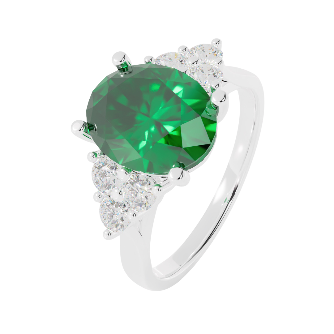 Lab Grown Diamond and Gemstone Trefoil Ring