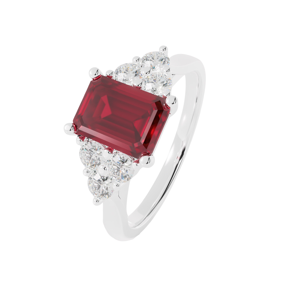 Lab Grown Diamond and Gemstone Trefoil Ring