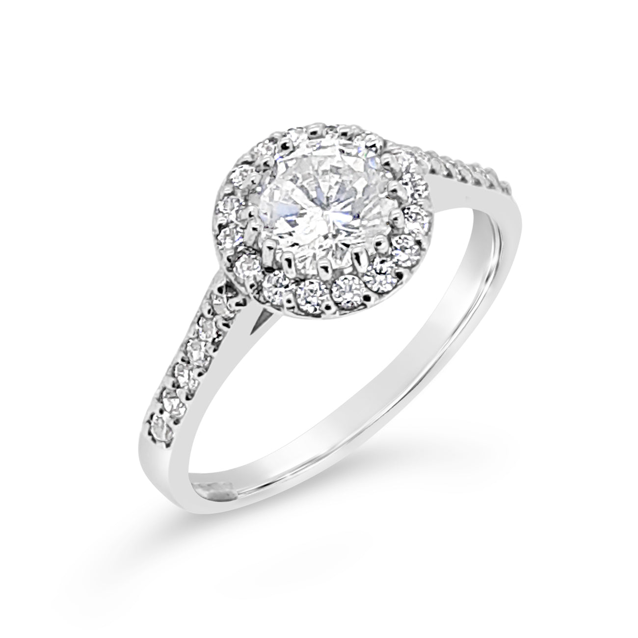 9ct Gold Round CZ Halo with set Shoulders