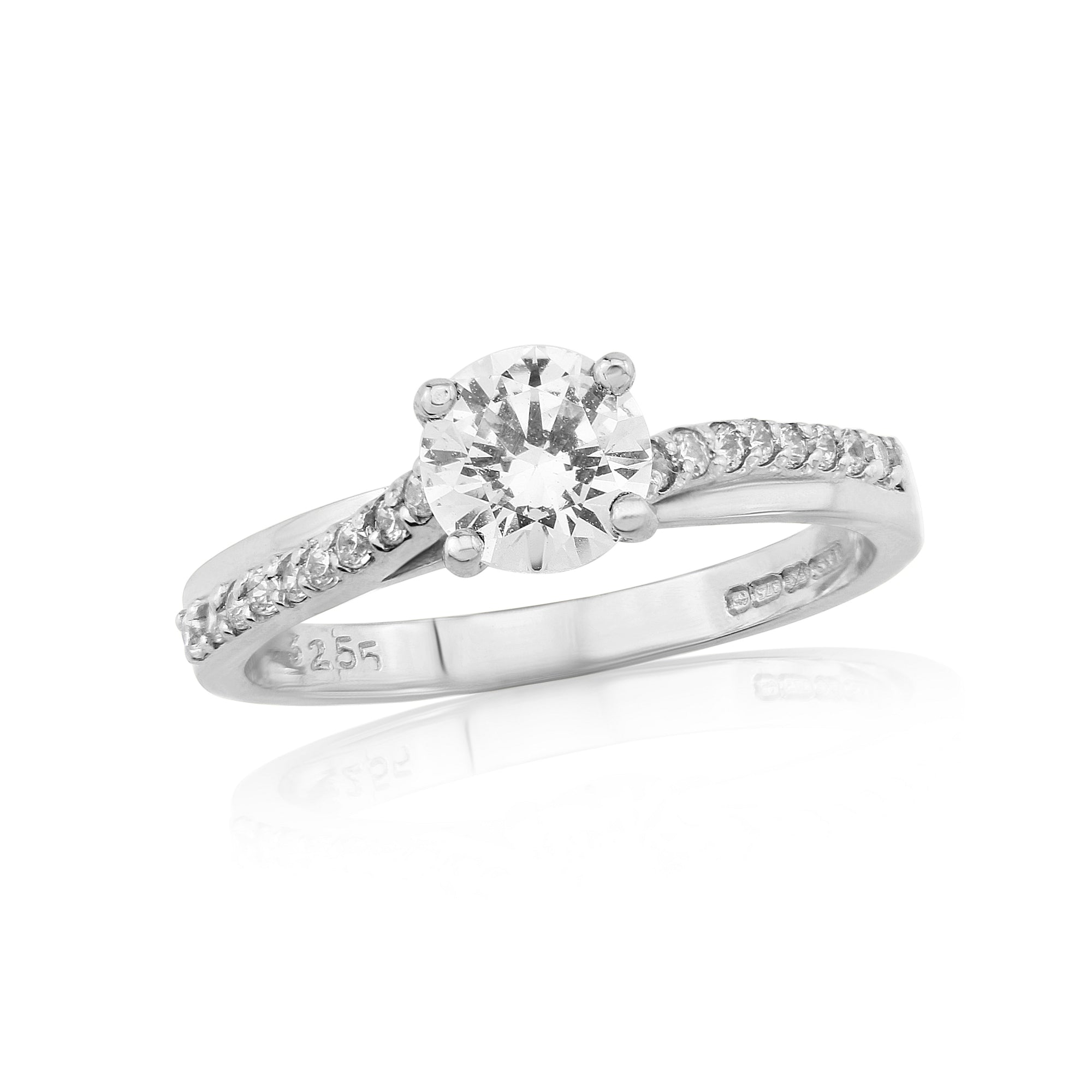 9ct Gold CZ single stone with crossover set shoulders