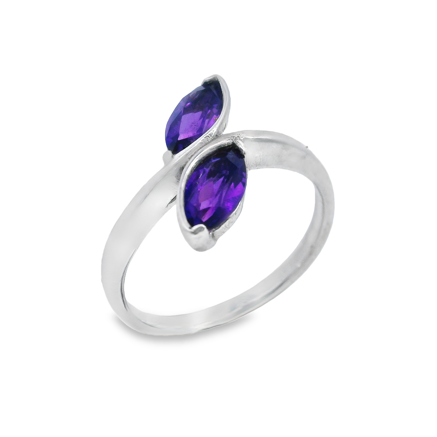 Two Stone Off Set Navette Dress Ring.