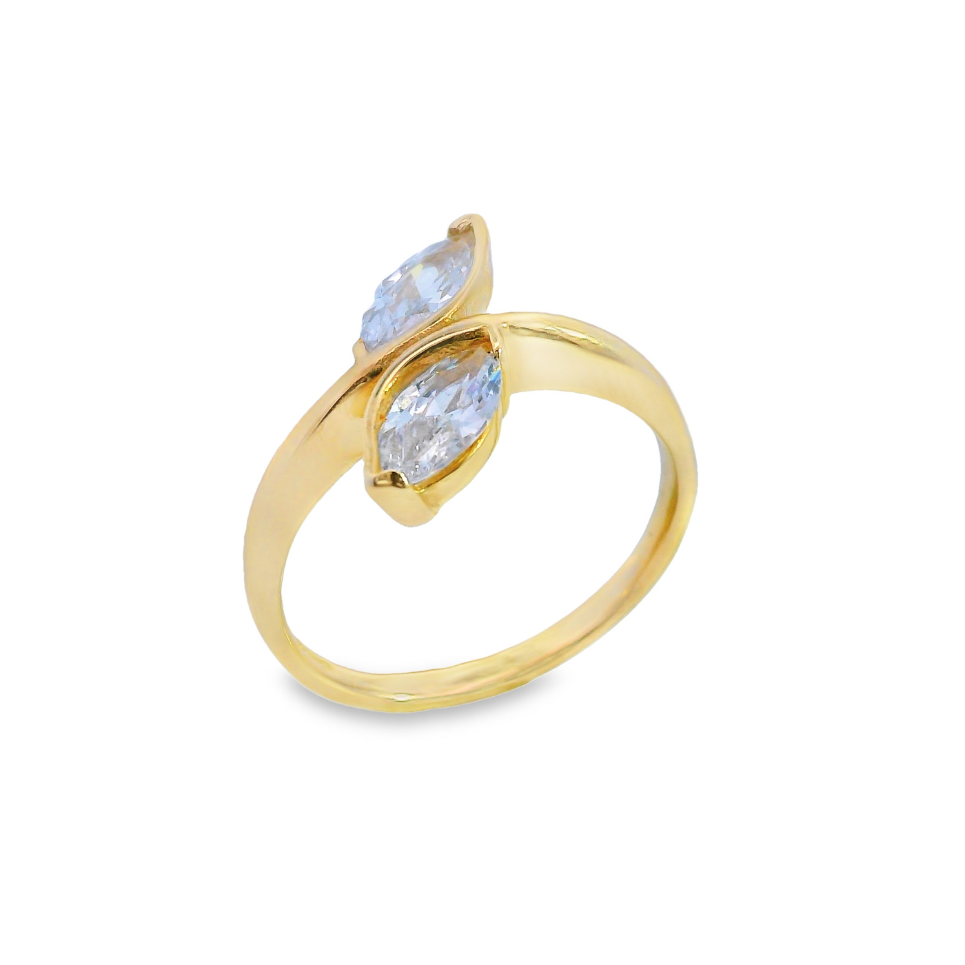 Two Stone Off Set Navette Dress Ring.