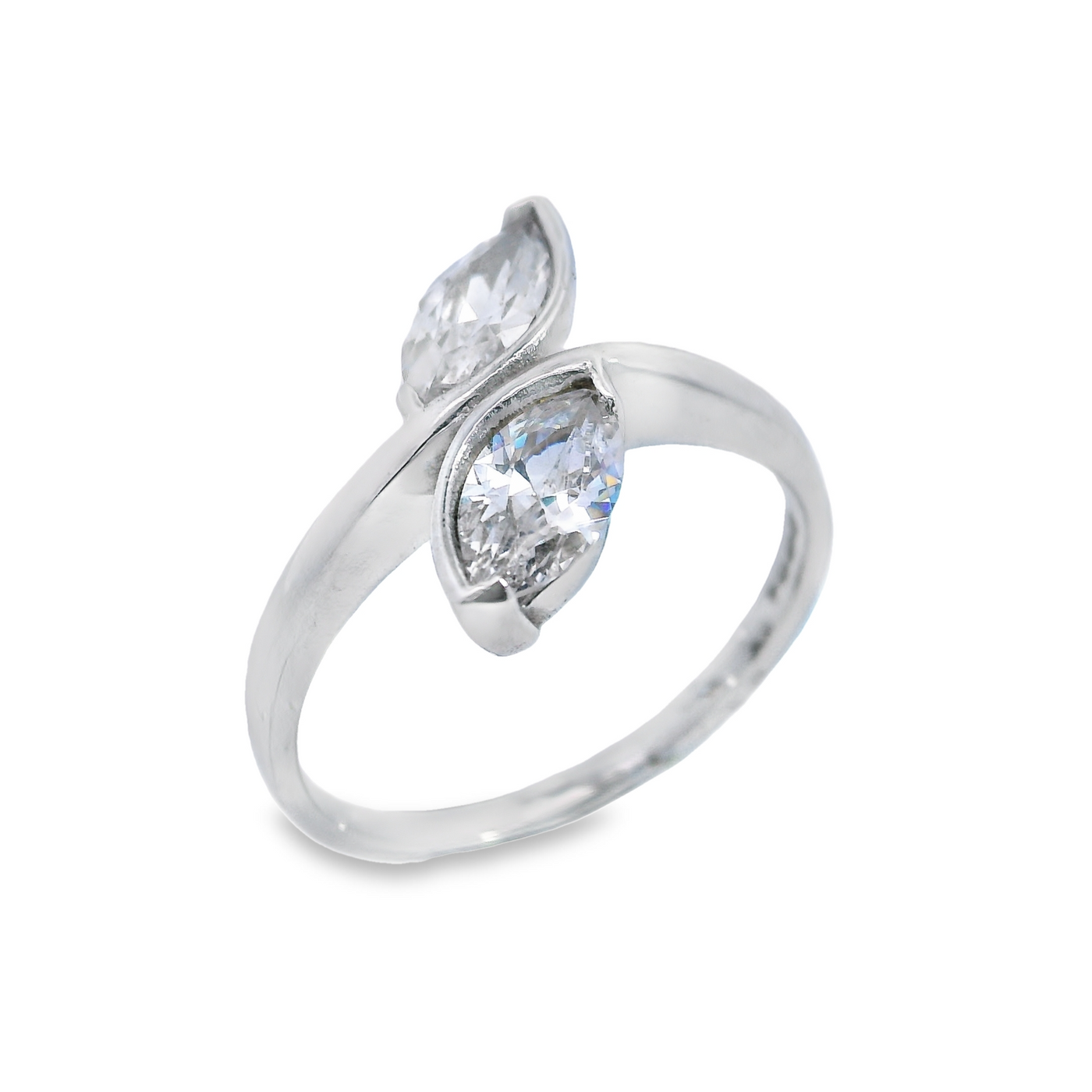 Two Stone Off Set Navette Dress Ring.