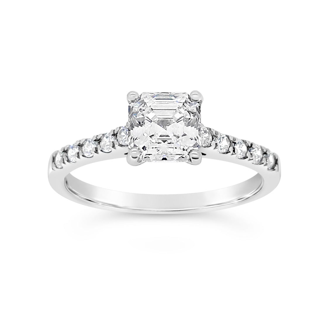 9ct Gold Asher Cut CZ Single Stone With Set Shoulders