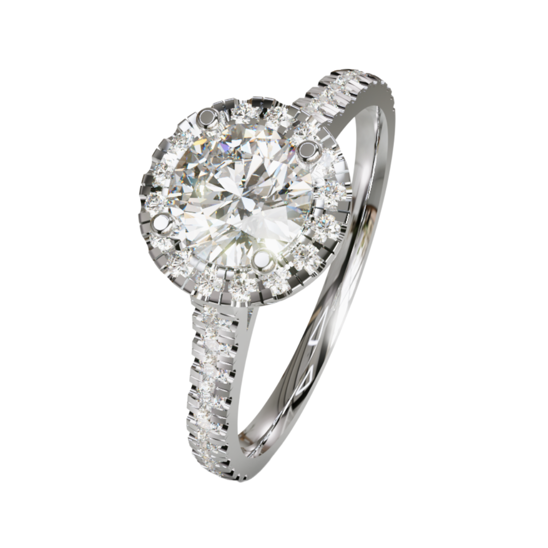 Lab Grown Diamond Round Halo Shoulder Set Ring