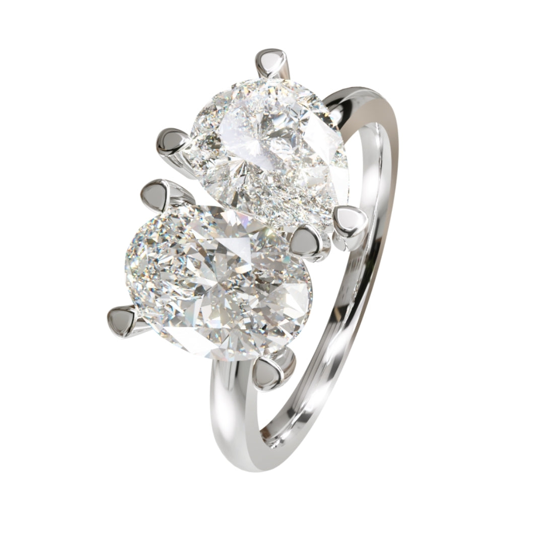 Lab Grown Diamond Two Stone Oval & Pear Ring