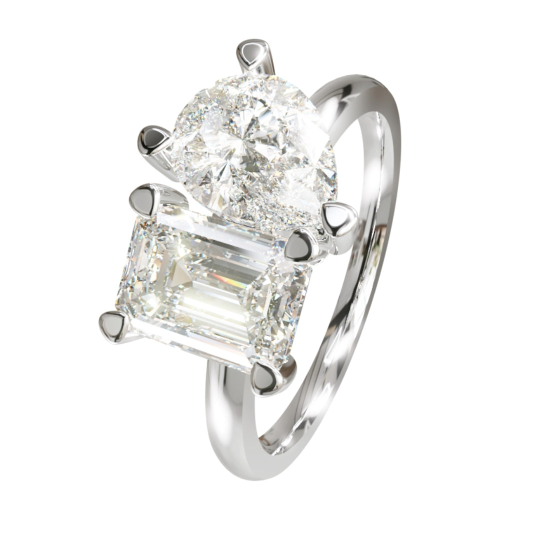 Lab Grown Diamond Two Stone Emerald & Pear Ring