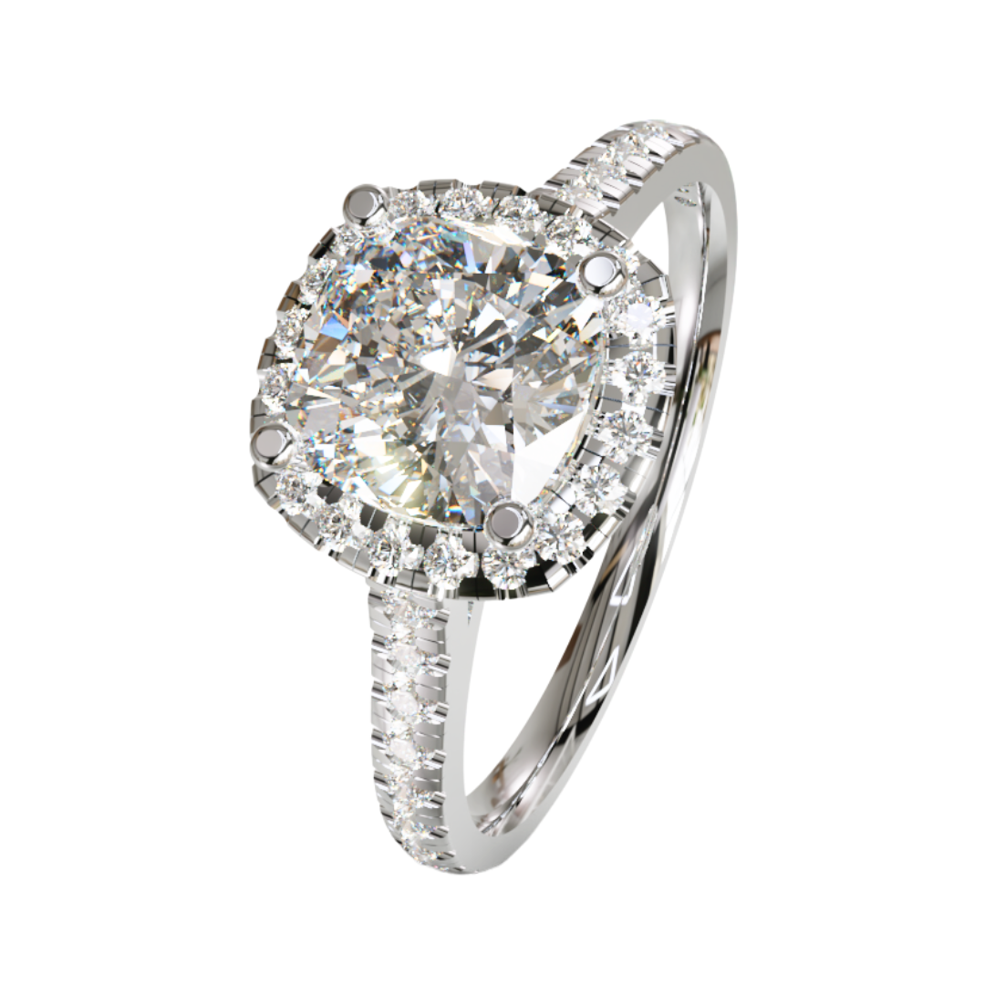 Lab Grown Diamond Cushion Halo Shoulder Set Ring