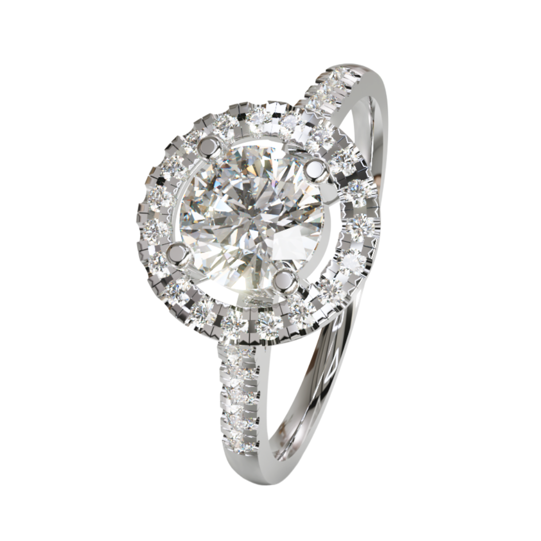 Lab Grown Diamond Round Halo Shoulder Set Ring