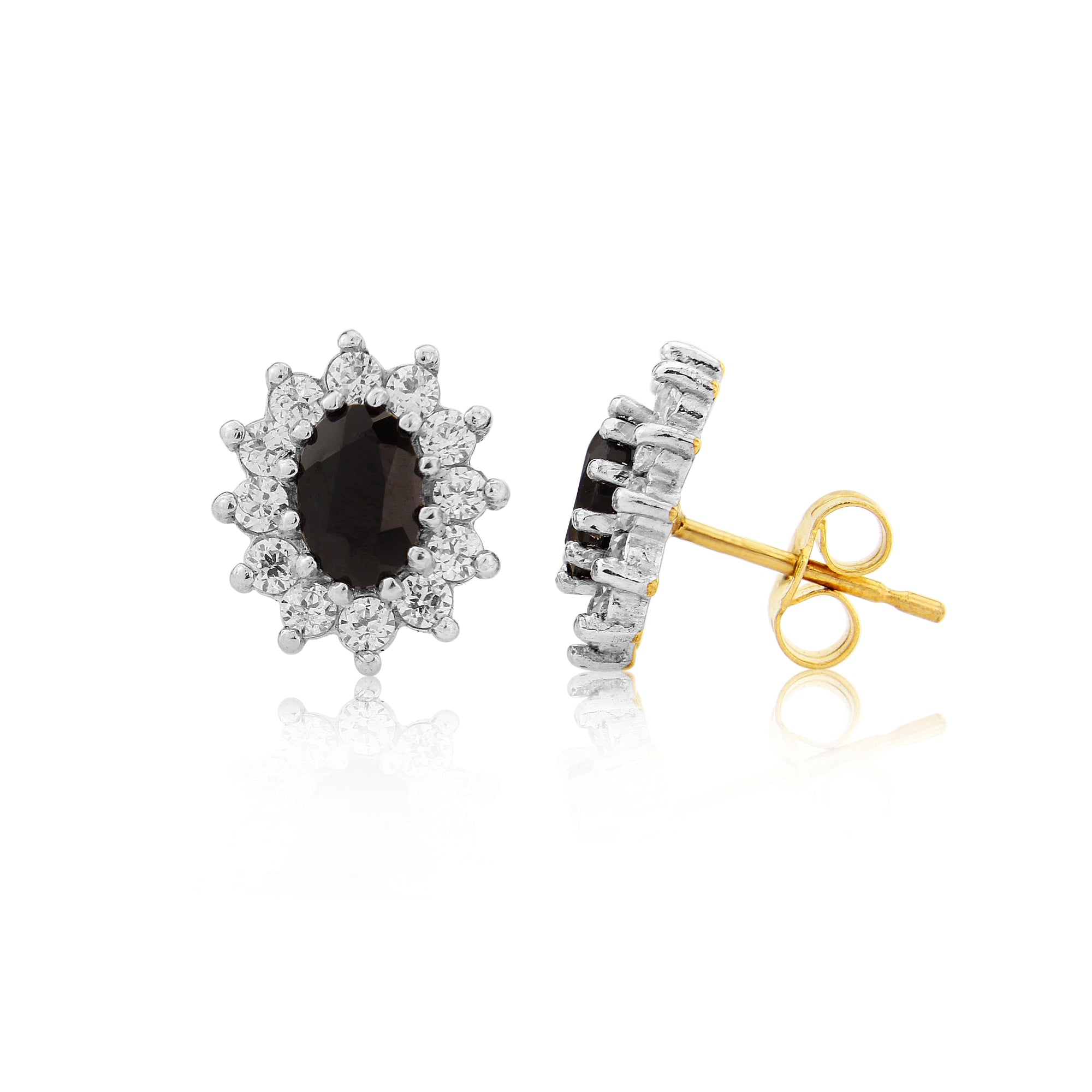 Oval Gemstone and CZ Cluster Stud Earrings
