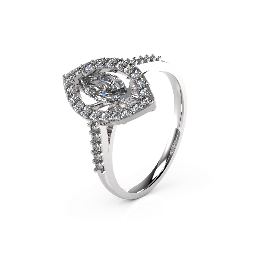 Marquise Halo Single Stone Shoulders