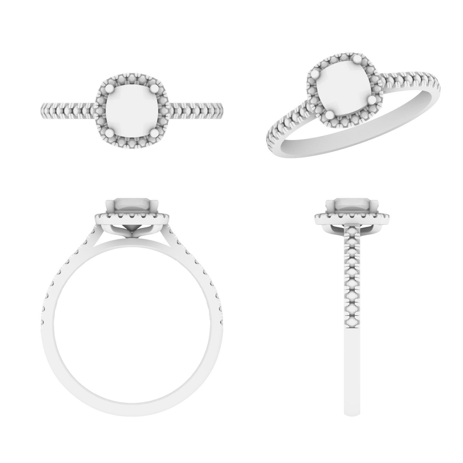 Lab Grown Diamond Cushion Halo Shoulder Set Ring