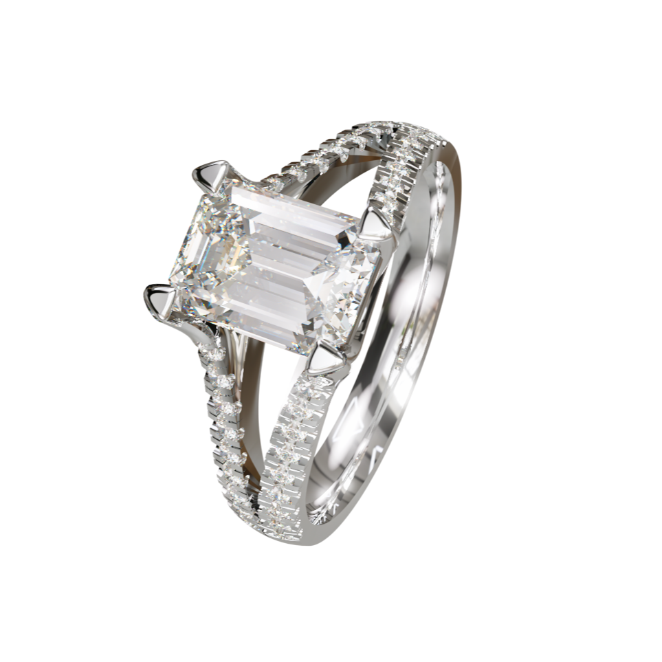 Lab Grown Diamond Emerald Cut Split Shoulder Ring (In Stock)