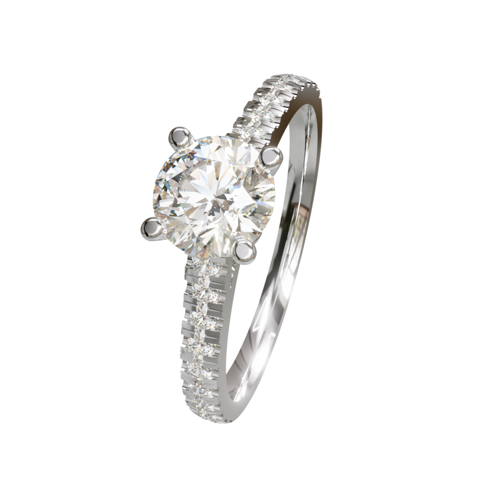 Lab Grown Diamond Round Single Stone with Stone Set Shoulders Ring (In Stock)
