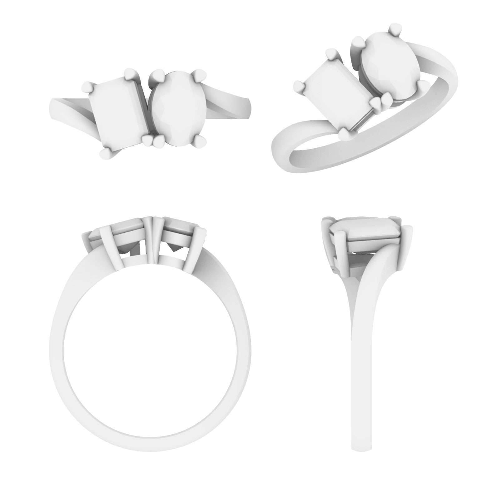 Lab Grown Diamond Two Stone Emerald & Oval Twist Ring