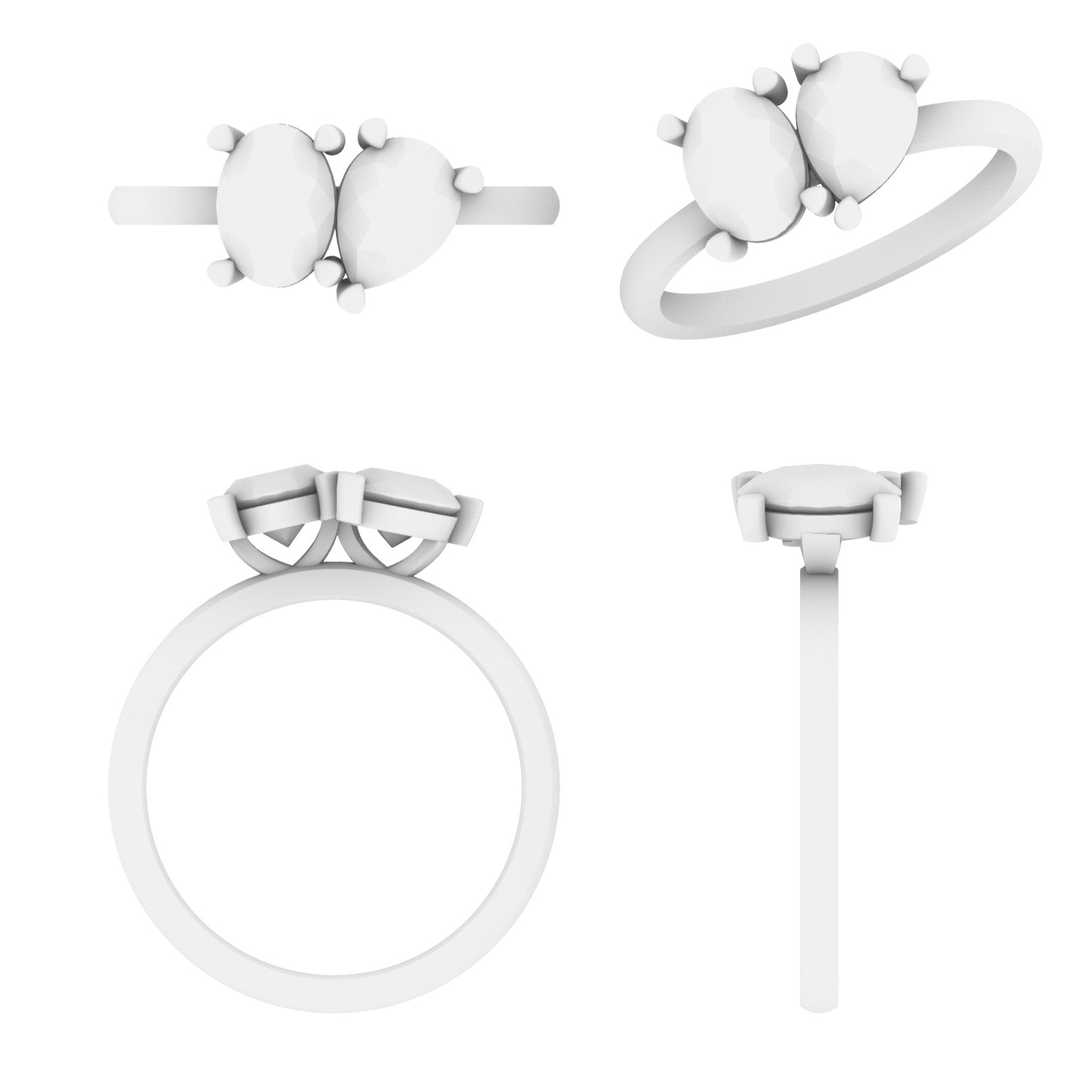 Lab Grown Diamond Two Stone Oval & Pear Ring