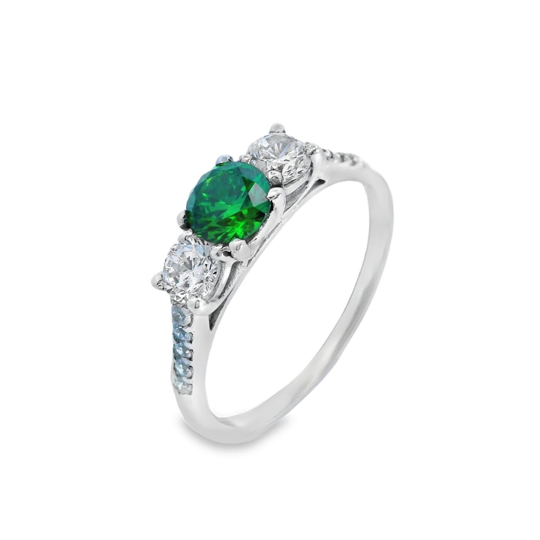 Gemstone and CZ Three Stone CZ Set Shoulders.