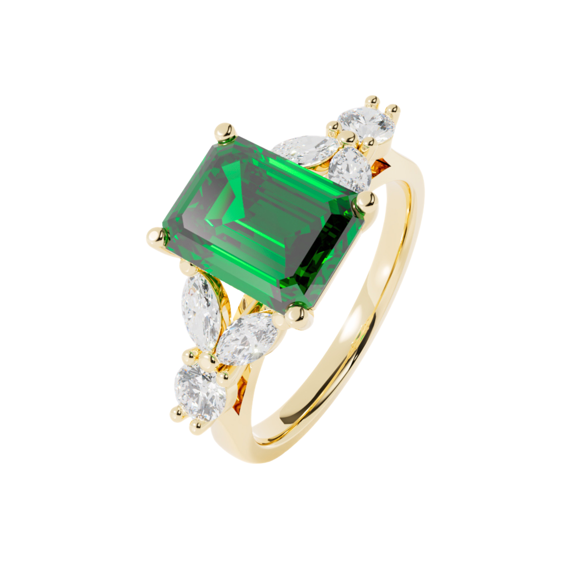 Lab Grown Diamond and Gemstone Trefoil Ring