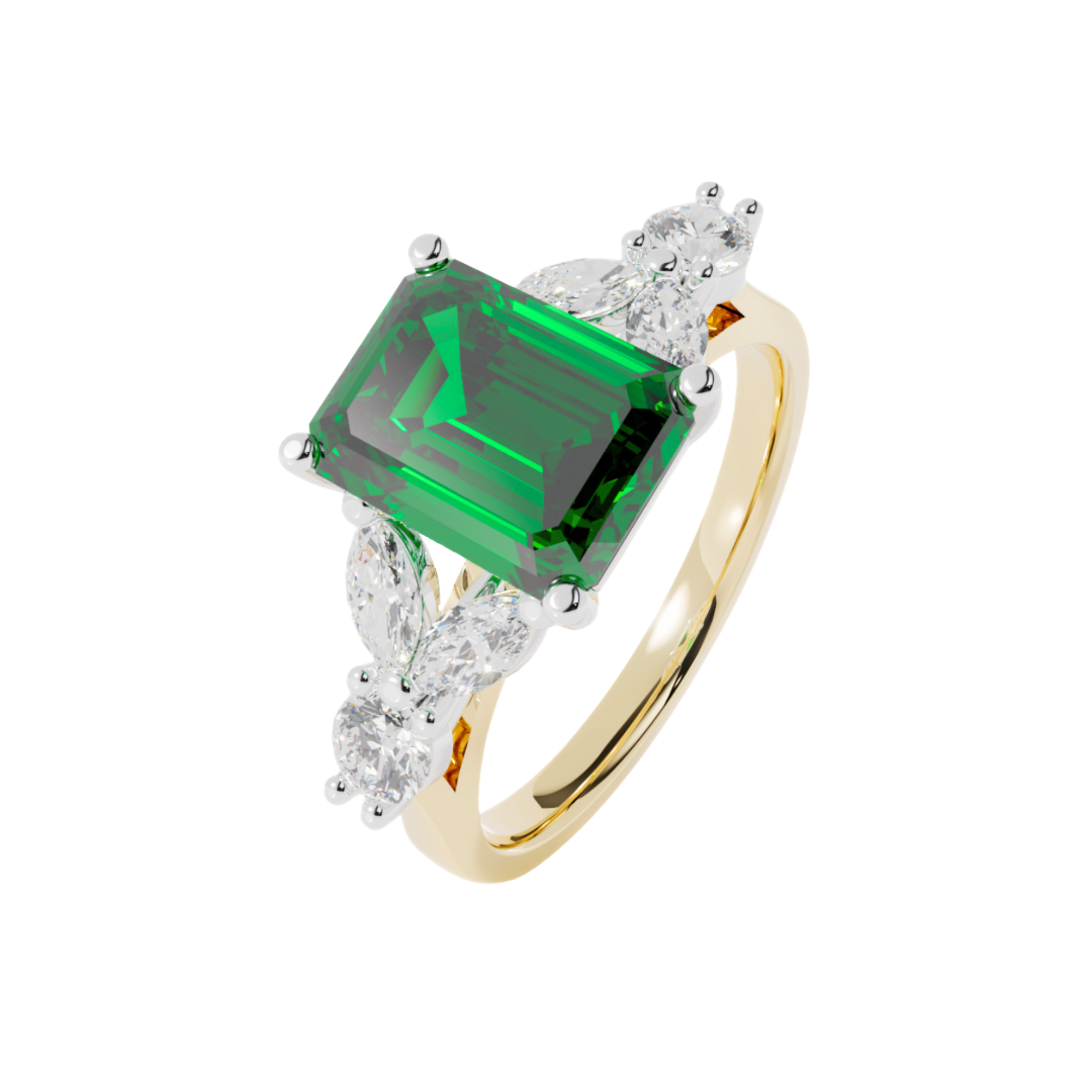 Lab Grown Diamond and Gemstone Trefoil Ring