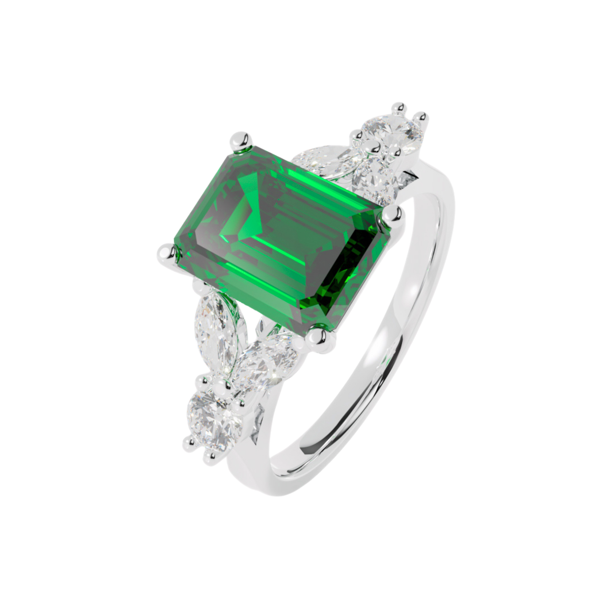 Lab Grown Diamond and Gemstone Trefoil Ring