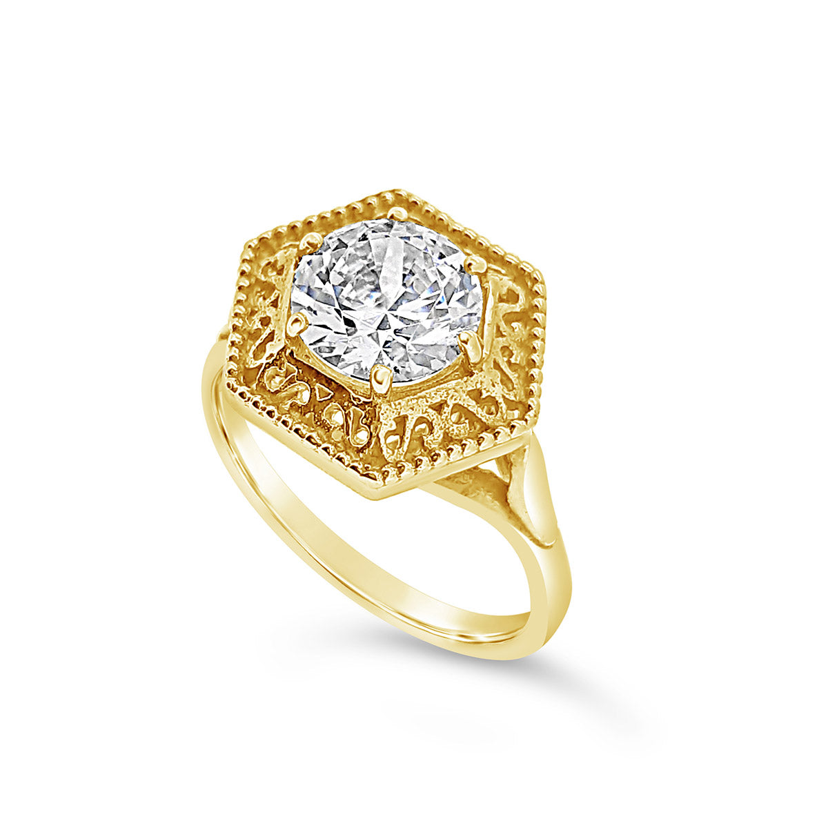 9ct Gold large CZ Solitaire with Decorative Outer